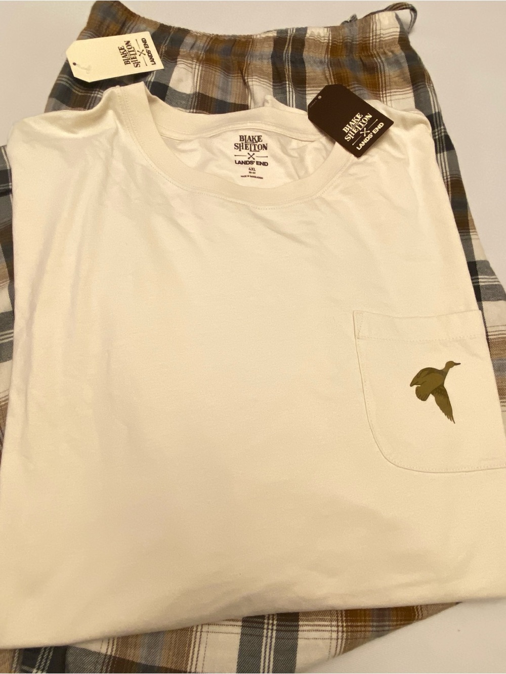 Lands' End x Blake Shelton NWT Lounge Pajama 2pc set 4XL plaid cream brown sleep